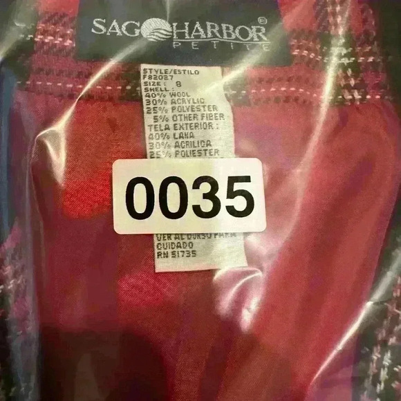 Vtg Sag Harbor‎ Blazer Women’s 8 Red/Black Tarton Plaid Wool Velvet Suit Jacket - Picture 9 of 9